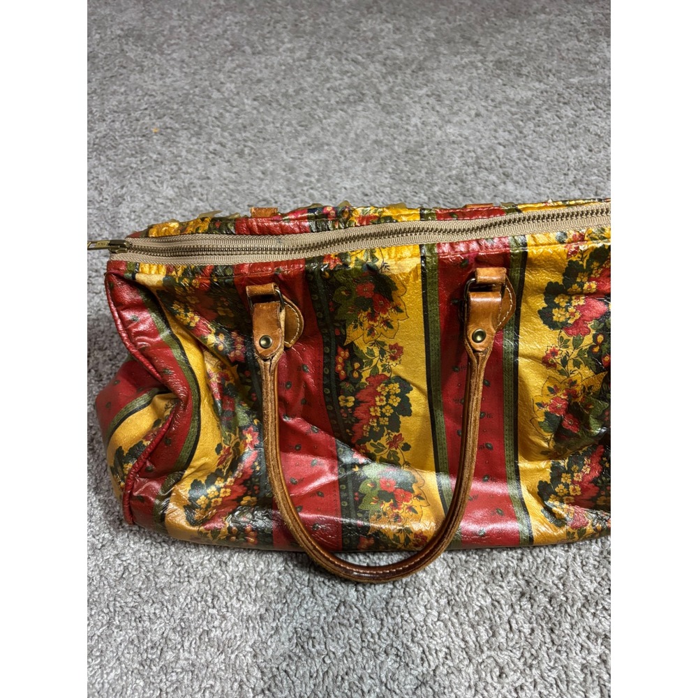 Vintage Floral Striped Satchel Bag Red Yellow Green Boho Doctor Bag Handbag